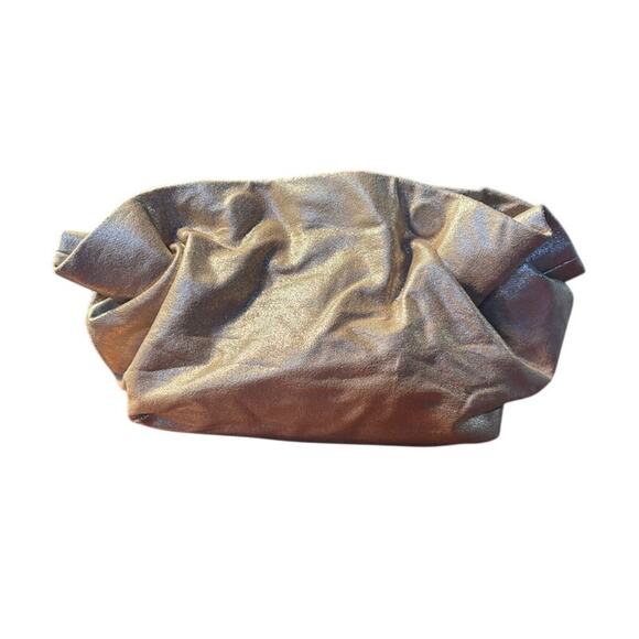 Anthropologie Clutch Bag Purse Tan Metallic Jory Ruffle Crossbody Party Shiny - Picture 1 of 8